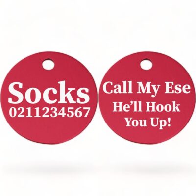 ⭐️Allpaws⭐️ - Call My Ese He'll Hook You Up! | Round Aluminium | Cat & Kitten ID Pet Tag - DeepPink