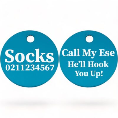 ⭐️Allpaws⭐️ - Call My Ese He'll Hook You Up! | Round Aluminium | Cat & Kitten ID Pet Tag - DodgerBlue