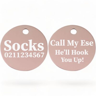 ⭐️Allpaws⭐️ - Call My Ese He'll Hook You Up! | Round Aluminium | Cat & Kitten ID Pet Tag - LightPink