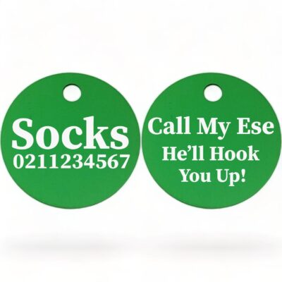⭐️Allpaws⭐️ - Call My Ese He'll Hook You Up! | Round Aluminium | Cat & Kitten ID Pet Tag - MediumSpringGreen