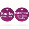 ⭐️Allpaws⭐️ - Call My Ese He'll Hook You Up! | Round Aluminium | Cat & Kitten ID Pet Tag - Purple