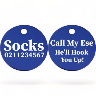 ⭐️Allpaws⭐️ - Call My Ese He'll Hook You Up! | Round Aluminium | Cat & Kitten ID Pet Tag - RoyalBlue