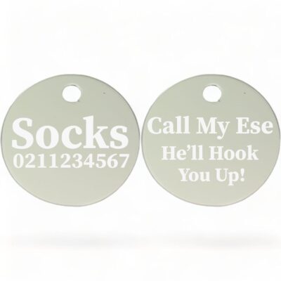 ⭐️Allpaws⭐️ - Call My Ese He'll Hook You Up! | Round Aluminium | Cat & Kitten ID Pet Tag - Silver