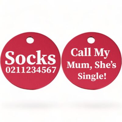 ⭐️Allpaws⭐️ - Call my Mum, She's Single! | Round Aluminium | Cat & Kitten ID Pet Tag - DeepPink / Mum