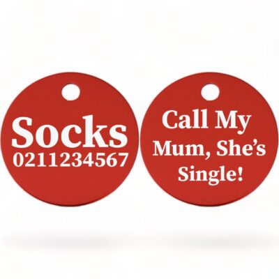 ⭐️Allpaws⭐️ - Call my Mum, She's Single! | Round Aluminium | Cat & Kitten ID Pet Tag - Firebrick / Mum