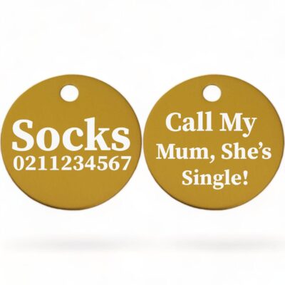 ⭐️Allpaws⭐️ - Call my Mum, She's Single! | Round Aluminium | Cat & Kitten ID Pet Tag - Gold / Mum