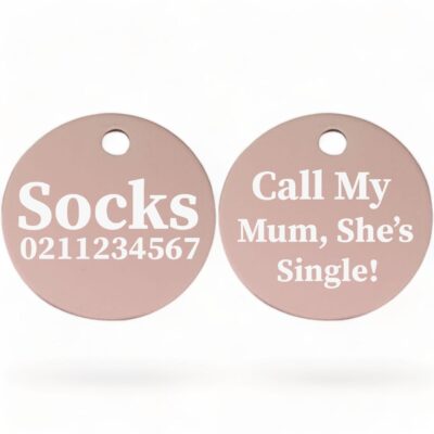 ⭐️Allpaws⭐️ - Call my Mum, She's Single! | Round Aluminium | Cat & Kitten ID Pet Tag - LightPink / Mum