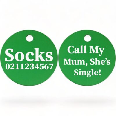 ⭐️Allpaws⭐️ - Call my Mum, She's Single! | Round Aluminium | Cat & Kitten ID Pet Tag - MediumSpringGreen / Mum