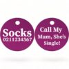 ⭐️Allpaws⭐️ - Call my Mum, She's Single! | Round Aluminium | Cat & Kitten ID Pet Tag - Purple / Mum