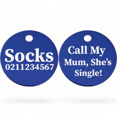 ⭐️Allpaws⭐️ - Call my Mum, She's Single! | Round Aluminium | Cat & Kitten ID Pet Tag - RoyalBlue / Mum