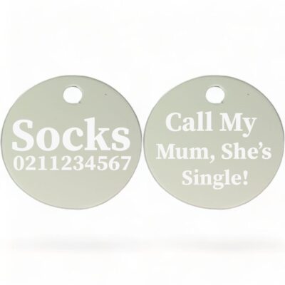⭐️Allpaws⭐️ - Call my Mum, She's Single! | Round Aluminium | Cat & Kitten ID Pet Tag - Silver / Mum
