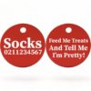 ⭐️Allpaws⭐️ - Feed Me Treats And Tell Me I'm Pretty | Round Aluminium | Cat & Kitten ID Pet Tag - Firebrick