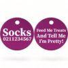 ⭐️Allpaws⭐️ - Feed Me Treats And Tell Me I'm Pretty | Round Aluminium | Cat & Kitten ID Pet Tag - Purple