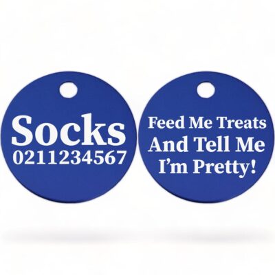 ⭐️Allpaws⭐️ - Feed Me Treats And Tell Me I'm Pretty | Round Aluminium | Cat & Kitten ID Pet Tag - RoyalBlue