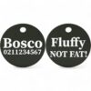⭐️Allpaws⭐️ - Fluffy Not Fat! | Round Aluminium | Dog ID Pet Tag - Black