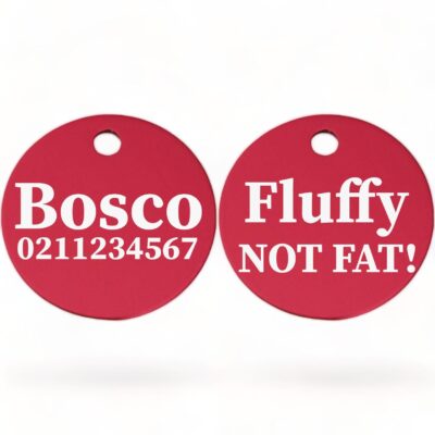 ⭐️Allpaws⭐️ - Fluffy Not Fat! | Round Aluminium | Dog ID Pet Tag - DeepPink