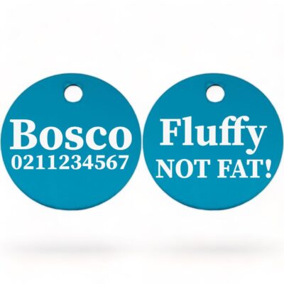 ⭐️Allpaws⭐️ - Fluffy Not Fat! | Round Aluminium | Dog ID Pet Tag - DodgerBlue