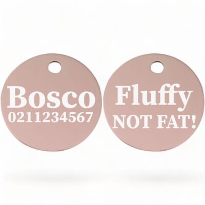 ⭐️Allpaws⭐️ - Fluffy Not Fat! | Round Aluminium | Dog ID Pet Tag - LightPink
