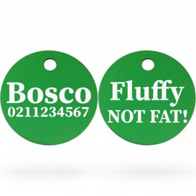 ⭐️Allpaws⭐️ - Fluffy Not Fat! | Round Aluminium | Dog ID Pet Tag - MediumSpringGreen