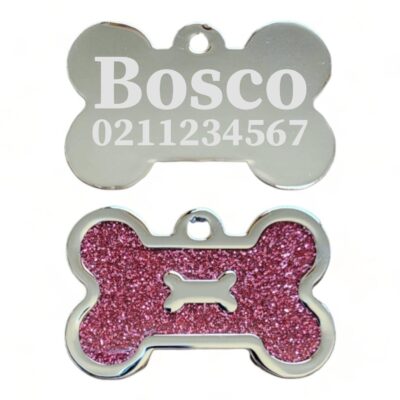 ⭐️Allpaws⭐️ - Glitter Bone Dog ID Pet Tag - DeepPink