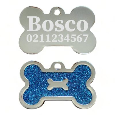 ⭐️Allpaws⭐️ - Glitter Bone Dog ID Pet Tag - DodgerBlue