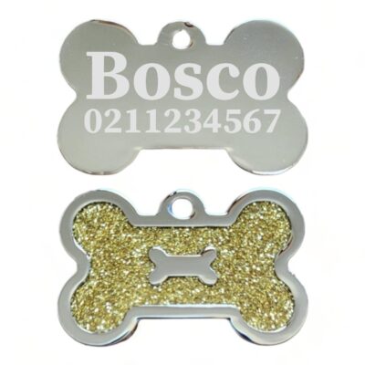 ⭐️Allpaws⭐️ - Glitter Bone Dog ID Pet Tag - Gold