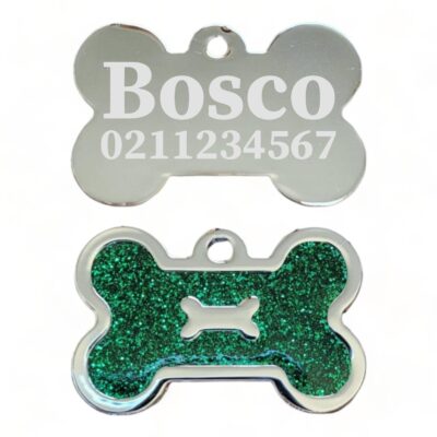 ⭐️Allpaws⭐️ - Glitter Bone Dog ID Pet Tag - Green