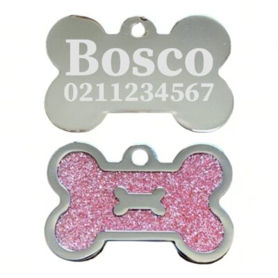 ⭐️Allpaws⭐️ - Glitter Bone Dog ID Pet Tag - HotPink