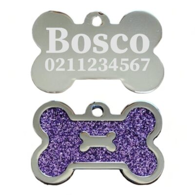 ⭐️Allpaws⭐️ - Glitter Bone Dog ID Pet Tag - Purple