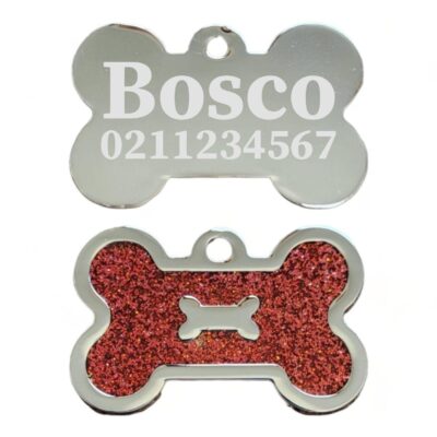 ⭐️Allpaws⭐️ - Glitter Bone Dog ID Pet Tag - Red