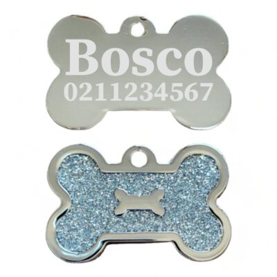 ⭐️Allpaws⭐️ - Glitter Bone Dog ID Pet Tag - White