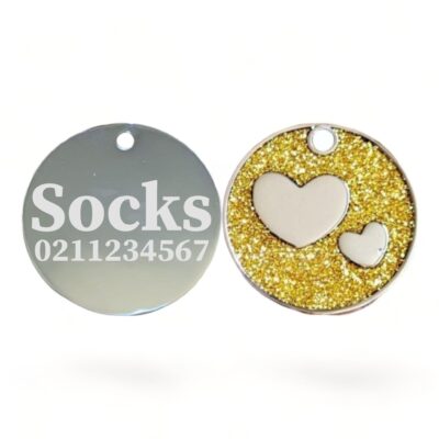 ⭐️Allpaws⭐️ - Glitter Heart Round Cat & Dog ID Pet Tag - Gold