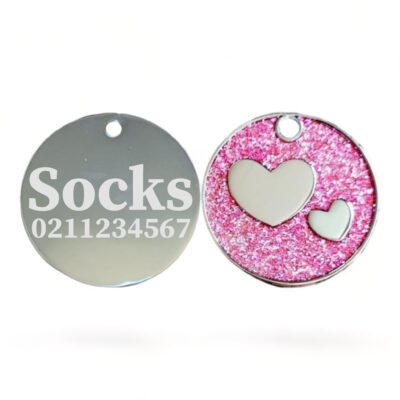⭐️Allpaws⭐️ - Glitter Heart Round Cat & Dog ID Pet Tag - LightPink