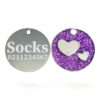 ⭐️Allpaws⭐️ - Glitter Heart Round Cat & Dog ID Pet Tag - Purple