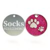 ⭐️Allpaws⭐️ - Glitter Paw Print Round Cat & Dog ID Pet Tag - DeepPink