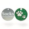 ⭐️Allpaws⭐️ - Glitter Paw Print Round Cat & Dog ID Pet Tag - Green