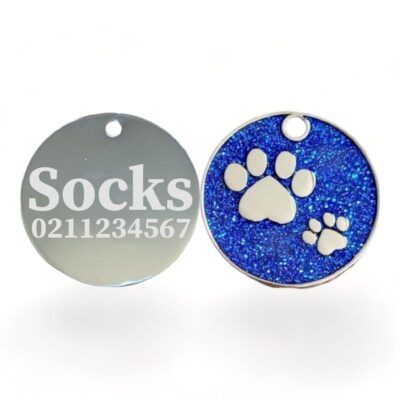 ⭐️Allpaws⭐️ - Glitter Paw Print Round Cat & Dog ID Pet Tag - RoyalBlue