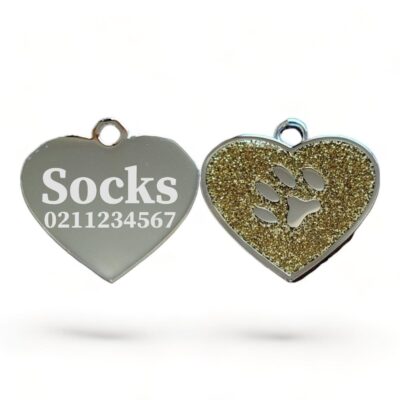 ⭐️Allpaws⭐️ - Heart Paw Print Cat & Dog ID Pet Tag - Gold