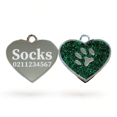 ⭐️Allpaws⭐️ - Heart Paw Print Cat & Dog ID Pet Tag - Green