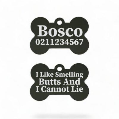 ⭐️Allpaws⭐️ - I Like Smelling Butts | Bone Aluminium | Dog ID Pet Tag - Black