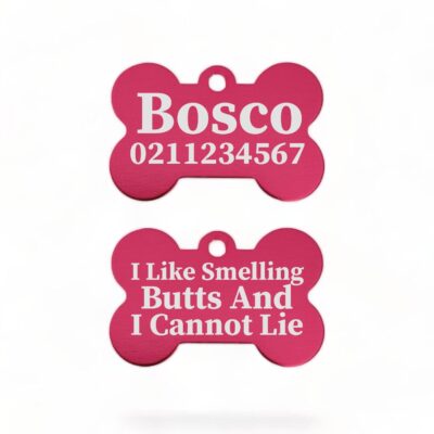 ⭐️Allpaws⭐️ - I Like Smelling Butts | Bone Aluminium | Dog ID Pet Tag - DeepPink