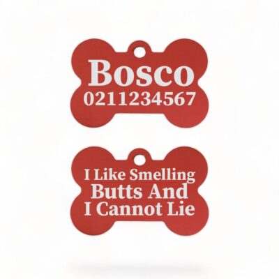 ⭐️Allpaws⭐️ - I Like Smelling Butts | Bone Aluminium | Dog ID Pet Tag - FireBrick