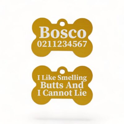⭐️Allpaws⭐️ - I Like Smelling Butts | Bone Aluminium | Dog ID Pet Tag - Gold