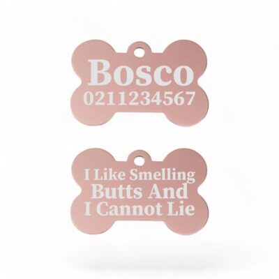 ⭐️Allpaws⭐️ - I Like Smelling Butts | Bone Aluminium | Dog ID Pet Tag - LightPink