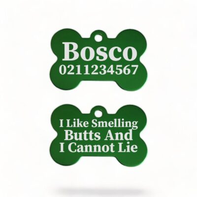 ⭐️Allpaws⭐️ - I Like Smelling Butts | Bone Aluminium | Dog ID Pet Tag - MediumSpringGreen