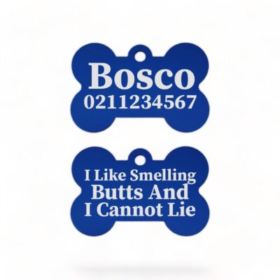⭐️Allpaws⭐️ - I Like Smelling Butts | Bone Aluminium | Dog ID Pet Tag - RoyalBlue