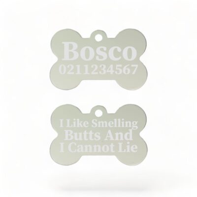 ⭐️Allpaws⭐️ - I Like Smelling Butts | Bone Aluminium | Dog ID Pet Tag - Silver