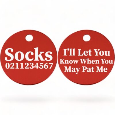 ⭐️Allpaws⭐️ - I'll Let You Know When You May Pat Me | Round Aluminium | Cat & Kitten ID Pet Tag - Firebrick