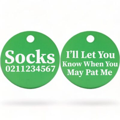 ⭐️Allpaws⭐️ - I'll Let You Know When You May Pat Me | Round Aluminium | Cat & Kitten ID Pet Tag - MediumSpringGreen