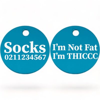 ⭐️Allpaws⭐️ - I'm Not Fat, I'm THICCC | Round Aluminium | Cat & Kitten ID Pet Tag - DodgerBlue